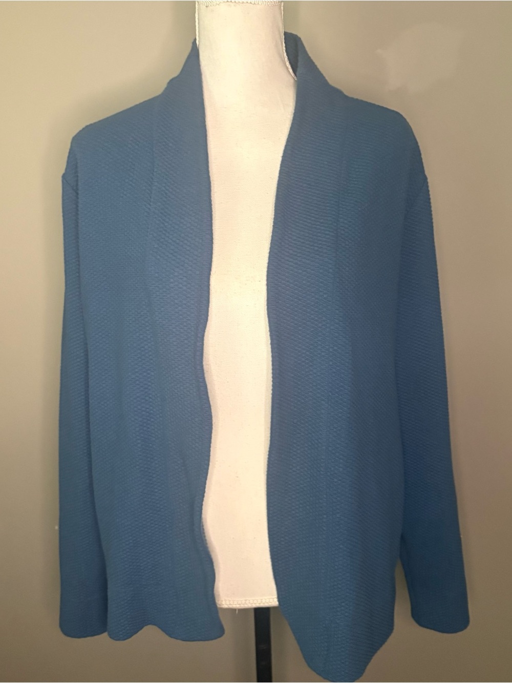 Lands' End Women's Long Sleeve Textured Pique Cardigan Sweater Blue small